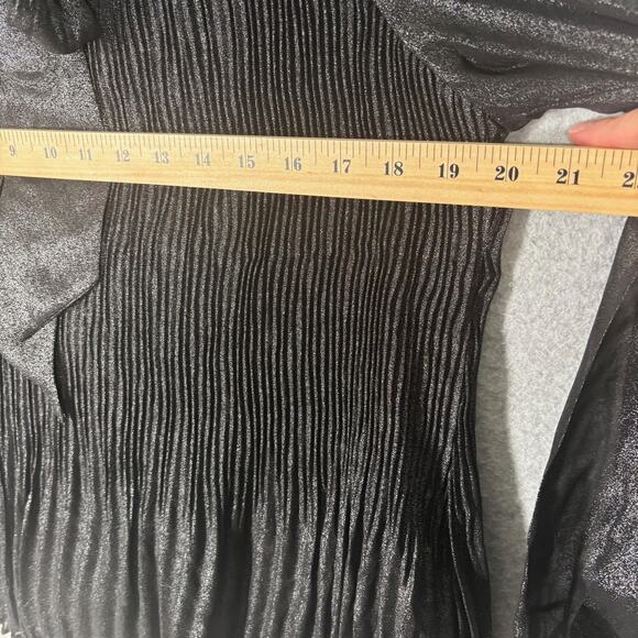Nanette Lepore Blouse Small Metallic Sheer Sleeve Neck Bow Tie Cord Pleated - Picture 10 of 13